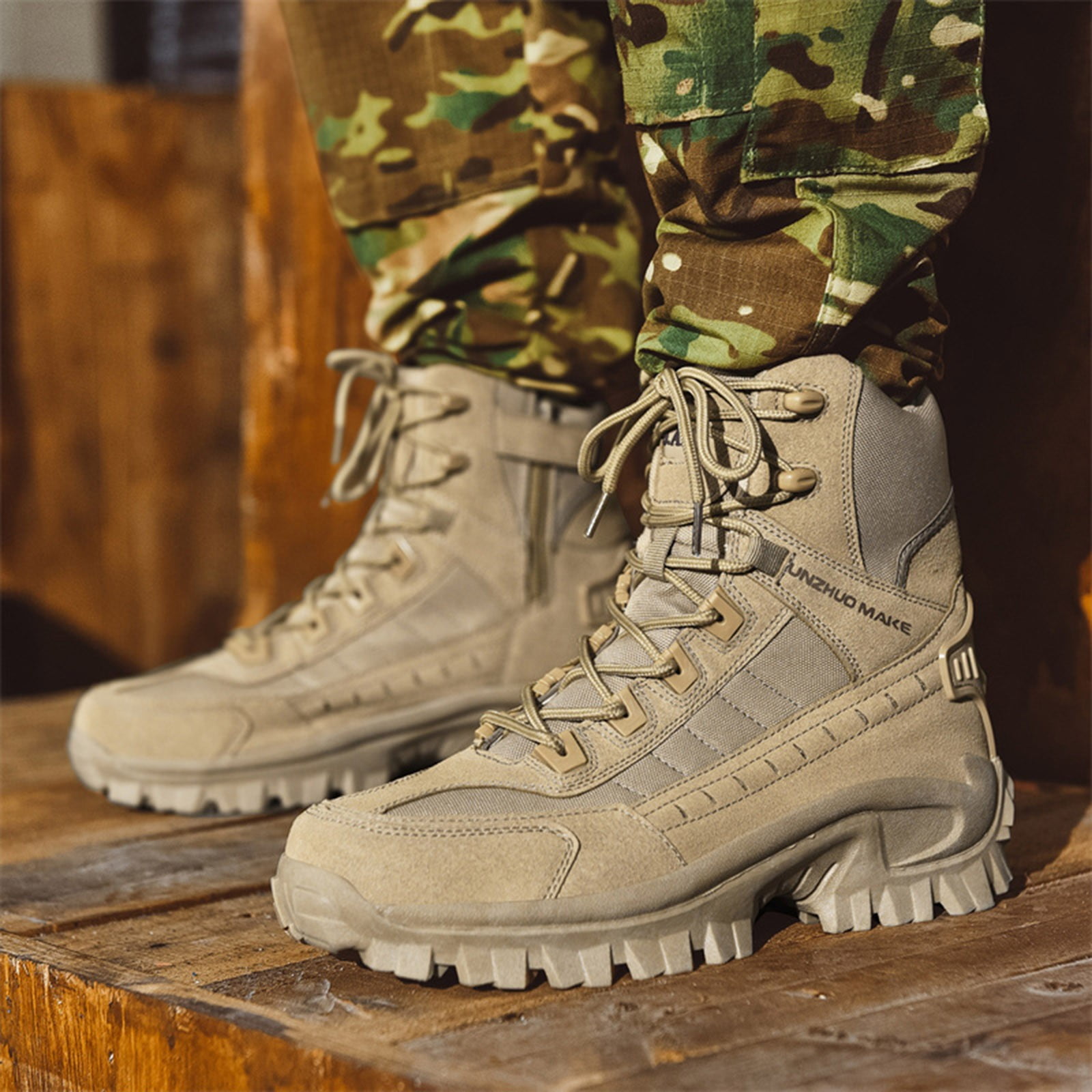 eileial Waterproof Hunting Boots for Men, Hiking, Climbing, Trekking Lace-up Shoes with Thick Rubber Sole,Khaki 10