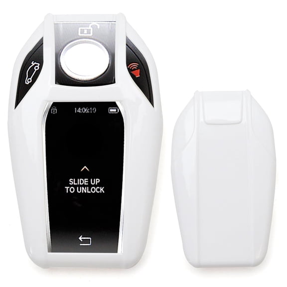 Glossy Metallic White Exact Fit Key Fob Shell Cover For 2016-up BMW G11/G12 7 Series 740i 750i, 2014-up BMW i8 Touchscreen Smart Key