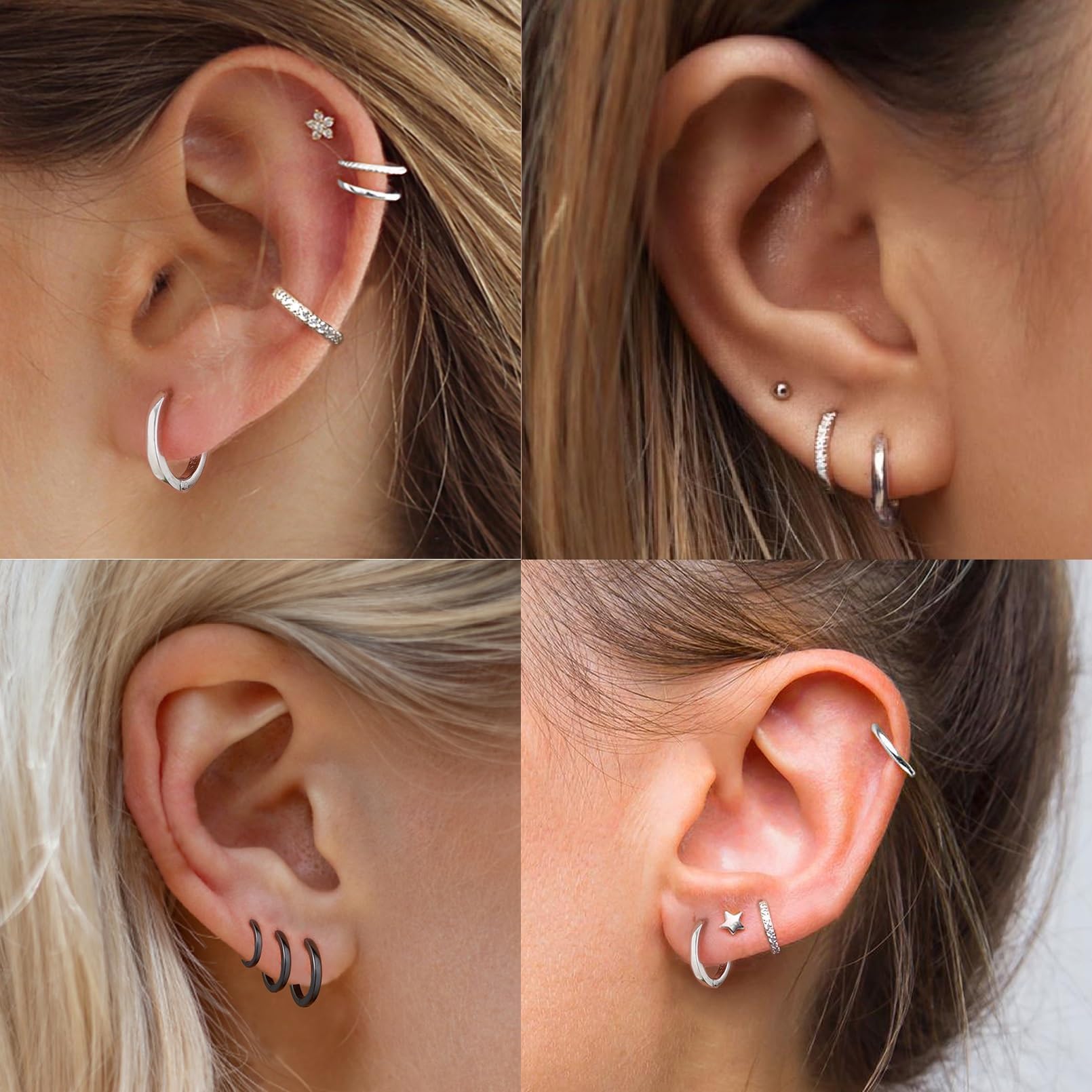 ChicSilver Hypoallergenic Small Huggie Hoop Earrings 8 MM 925 Sterling Silver Hoop Earrings for Women White Gold Plated Silver Tiny Cartilage Earring