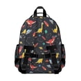 thumbnail image 3 of Dinosaur and Rocket Navy Pattern Cute School Backpack Bag for School with Padded Back and Adjustable Shoulder Straps 15.25"x11.5"x5.25", 3 of 5