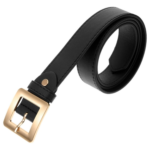 OFFIGAM 1Pc Black PU Ladies Belt with Eye Catching Golden D Shaped Buckle Decoration