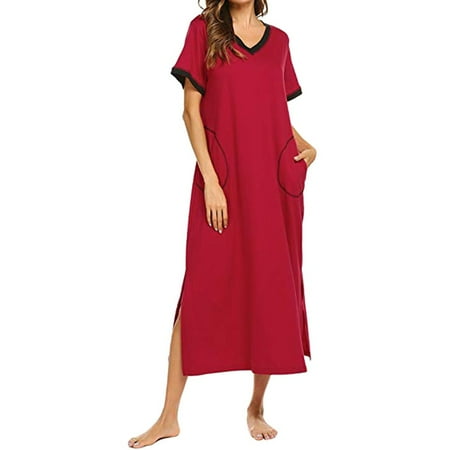 

Summer Dresses For Women 2022 Womens Nightshirt Short Sleeve Nightgown Ultra-Soft Full Length Sleepwear Dress