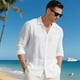 thumbnail image 4 of Blusa y camisa de manga larga con cuello vuelto para hombre, informal, de color liso, con botones y cuello vuelto, blusa de manga larga para hombre, 4 of 6