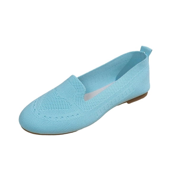 KIJBLAE Women's Plus Size Mesh Upper Low Cut Flats, Trendy Breathable Slip On Comfortable Casual Shoes for Spring Summer Sky Blue 37