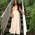 thumbnail image 3 of Women's Hollow-Out Chest Wrapped Sleeveless Backless Long Dress, High Waist, Solid Color, 3 of 22