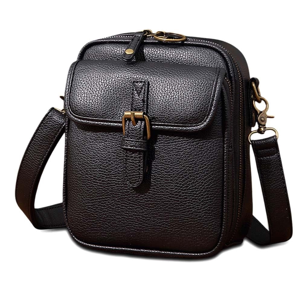 Geneticap Leather Crossbody Bag, Vintage PU Leather Multi-Compartment Purse, PU leather, dual compartments, 10 card slots, adjustable strap, anti-theft zipper, travel, work, shopping & daily use