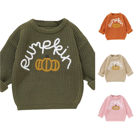 Gyujnb Kids Halloween , Girls Halloween Sweater Kids Knit Top with Embroidered Pumpkin and Letter Design Soft Comfortable Casual Outfit, Halloween Outfits,4-5 Years