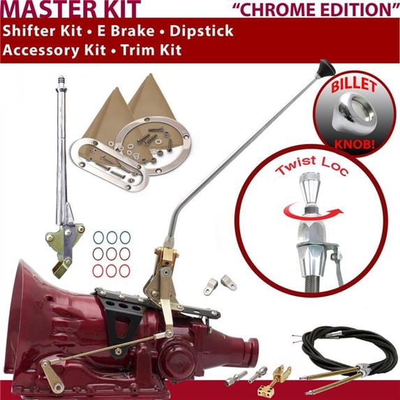 American Shifter FMX Shifter Kit Chrome 16 in. E Brake Cable Clevis Trim Kit Dipstick for F2444