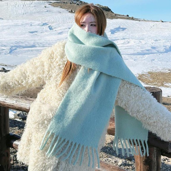 Winter Fleece Scarf Extra Fluffy Plush Thick Warm Shawl Solid Color Soft Scarf for Women Students Couples​