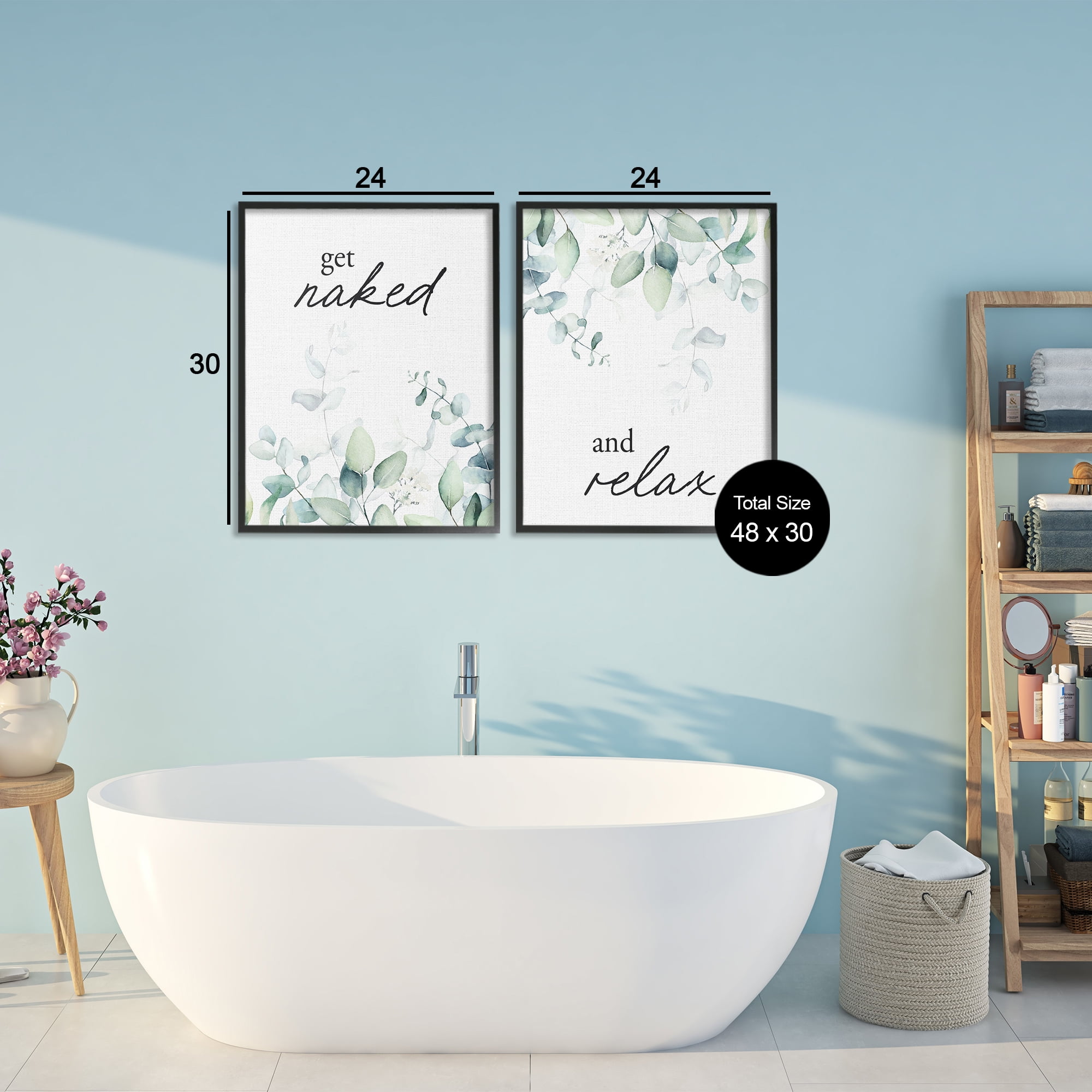 Get Naked & Relax Herbs 2 Piece Black Framed Giclee Art Set, design by Lettered and Lined