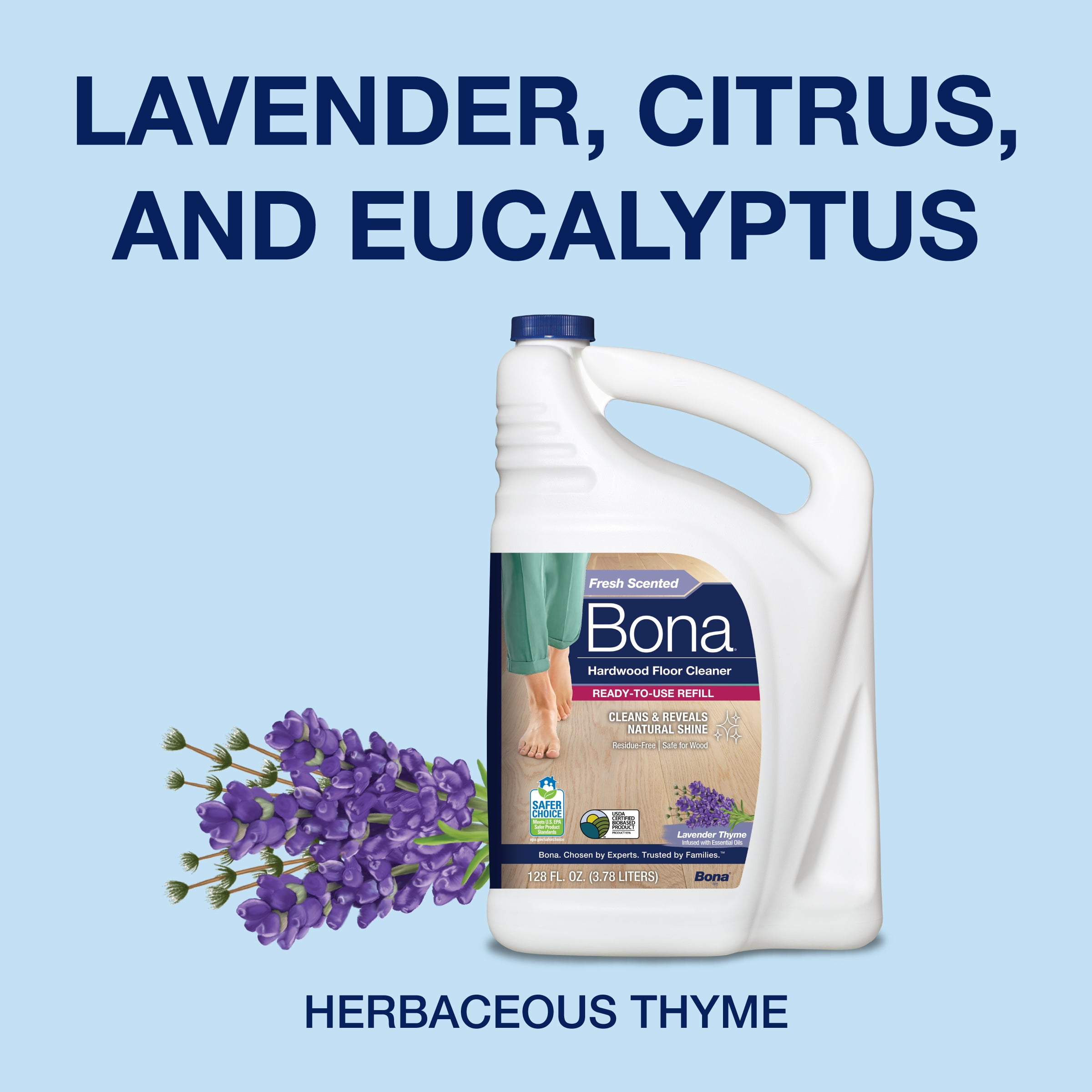 Bona Spray Mop + Hardwood Floor Cleaner, Lavender Scented, 128oz