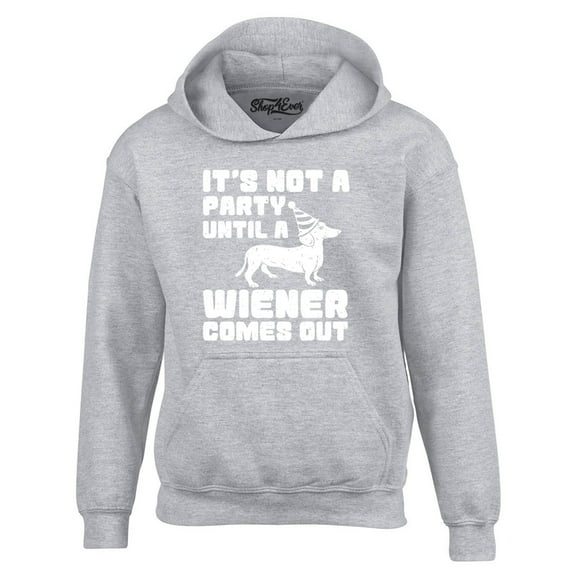 Shop4Ever Men's It's Not a Party Until The Wiener Comes Out Funny Dachshund Hooded Sweatshirt Hoodie XX-Large Sports Grey