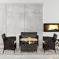 thumbnail image 2 of Gymax 4 Pieces Patio Rattan Conversation Furniture Set Outdoor w/ Brown & Red Cushion, 2 of 9