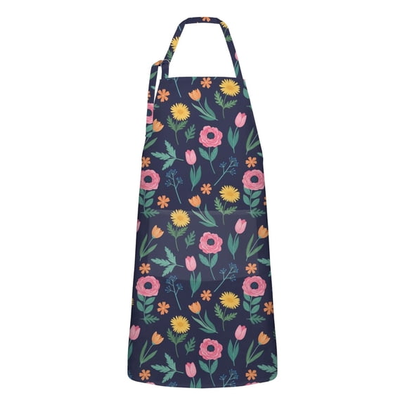 Pioneer Flower Floral Print Pattern Apron for Women and Men, Cotton Linen Waterproof with Pockets, Adjustable, 33x27 Inch for Kitchen, Gardening, BBQ, Salon