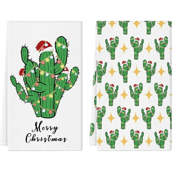 Christmas Kitchen Towels Cactus 18 x 26 Inch Set of 2 Dish Towels Hand Towels for Winter Holiday Home Indoor Bathroom Party Dining Decor Gifts