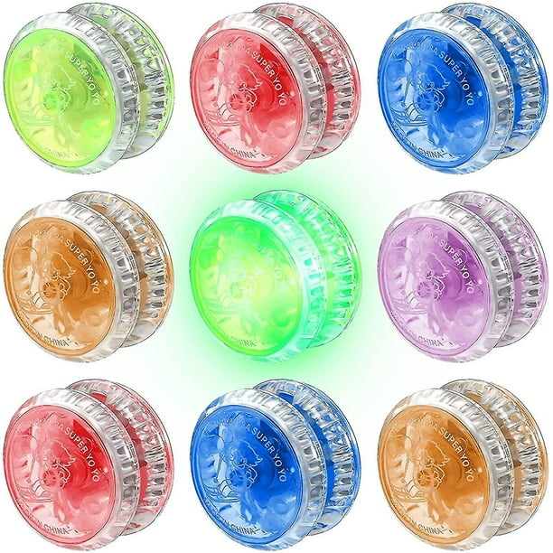 9 piezas de yo-yo con luz LED y rodamientos de bolas Yoyo de plástico Yoyo interactivo Yoyo divertido para principiantes Regalos de fiesta de cumpleaños Bolsa de regalo para rellenar