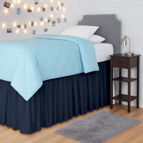 Ruffle Dorm Bed Skirt Twin XL, Extra Long 60" Drop, Premium Microfiber Bedskirt with Split Corners for Lofted College Beds 39"x80", Navy Blue