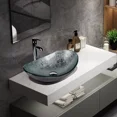 thumbnail image 2 of ELECWISH Bathroom Sink and Faucet Combo Artistic Tempered Glass Vessel Sink Basin Washing Bowl Set, Cabinet Countertop Sink with Chrome Faucet Pop-up Drain (Oval), 2 of 8