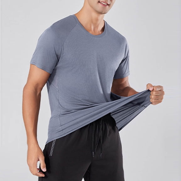 Vibrex Men's Crew Neck Printed Short Sleeve Athletic Quick-Dry T-Shirt - Moisture-Wicking Fabric, Casual & Sports Wear for Summer, Gym, Running, Outdoor Activities,Gray_L