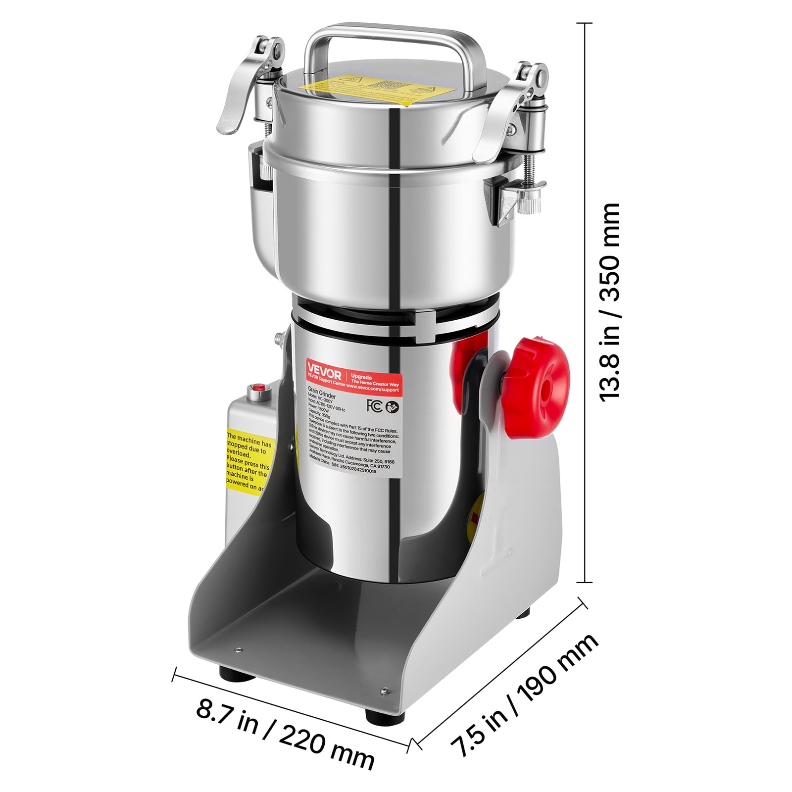 VEVOR 300g Electric Grain Mill Grinder, 1500W 28000RPM High Speed Spice Corn Dry Grinding Machine,Stainless Steel Pulverizer Powder Machine for Dried Grains Coffee Beans Spices Nuts (270° Swing Type)