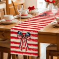 thumbnail image 5 of Thin Red Lines Table Runner 90 Inches, Patriotic Bow Vintage Distressed Striped Bed Runner Dresser Scarves Tabletop for Indoor Outdoor Parties/Ceremony/Banquet, 13" x 90", 5 of 9