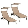 thumbnail image 1 of Gymax 2 Pcs Chaise Longue de Patio Chaise Longue Robuste Auvent Porte-Gobelet à Roulettes 6 Niveaux, 1 of 9