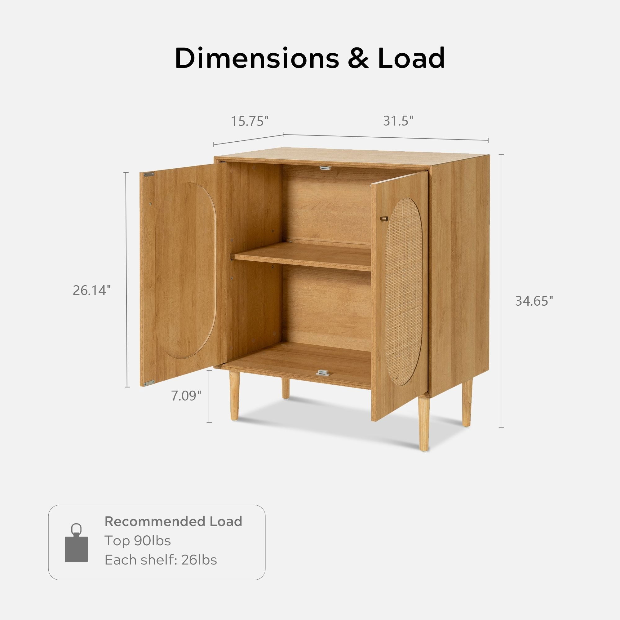 EYYTHUNG Farmhouse Accent Cabinet Set of 2 with Adjustable Shelves, Rattan Sideboard Storage Cupboard, Natural Oak