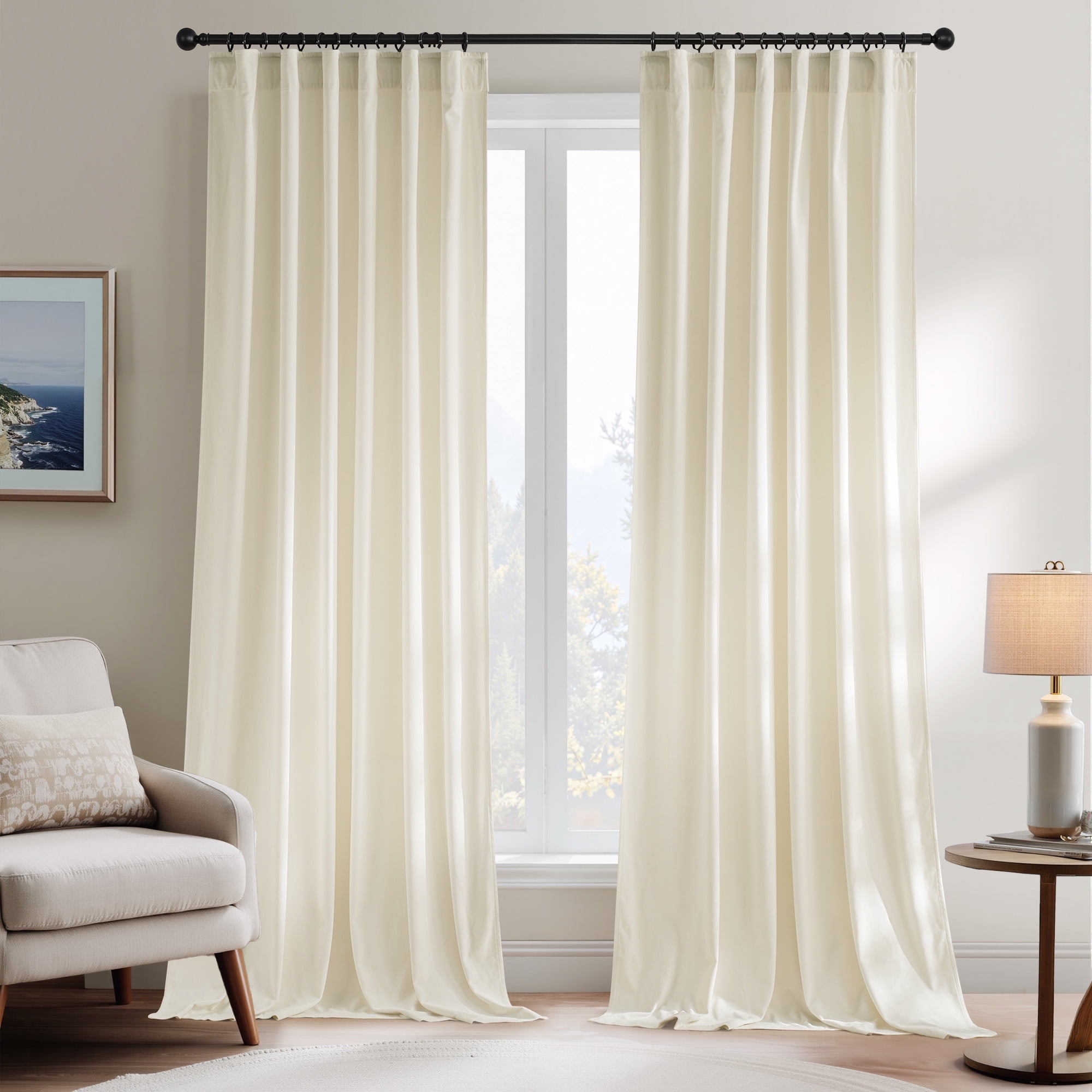NICETOWN Velvet Curtains, Thermal Insulated Drapes Rod Pocket/Back Tab Room Darkening Sound Reducing Luxury Velvet Window Curtains for Living Room, Ivory White, 52"x84", 2 Panels