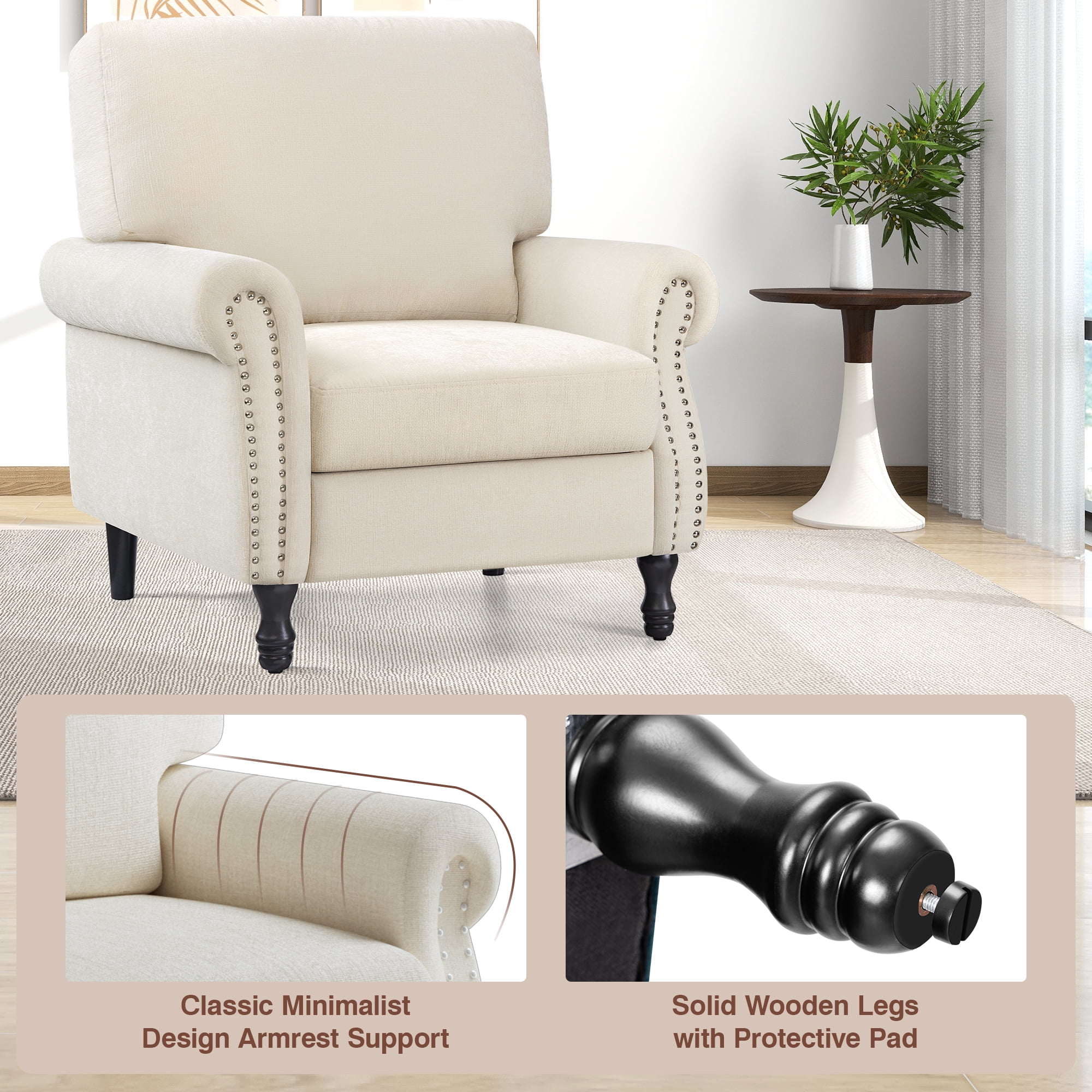 COOLHUT Modern Accent Chair Armchair, Linen Fabric Upholstered Comfy Single Sofa with Solid Wood Frame for Living Room, Beige