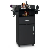 TYUIOP  Beauty Salon Trolley Cart, Salon Cabinet with 360° Wheels, 6 Tool Holders, 1 Drawer, Salon Station Rolling Cart for Hair Stylist Beauty Spa Barbershop, Black.
