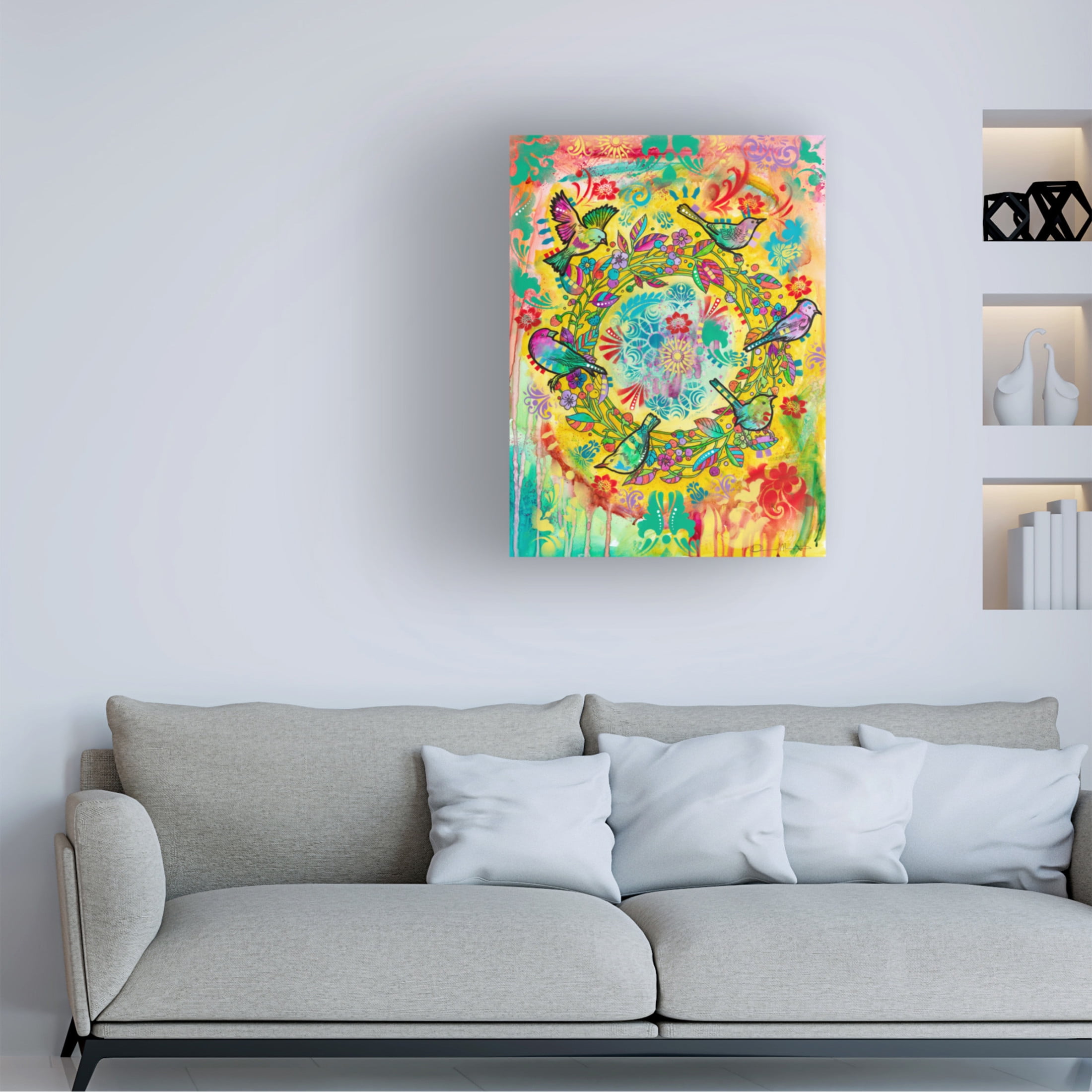Canvas Wall Art - Dean Russo 'Bird Wreath' Wall Art for Living Room, Bedroom, or Office Décor by Trademark Fine Art - 14 x 19 Inches