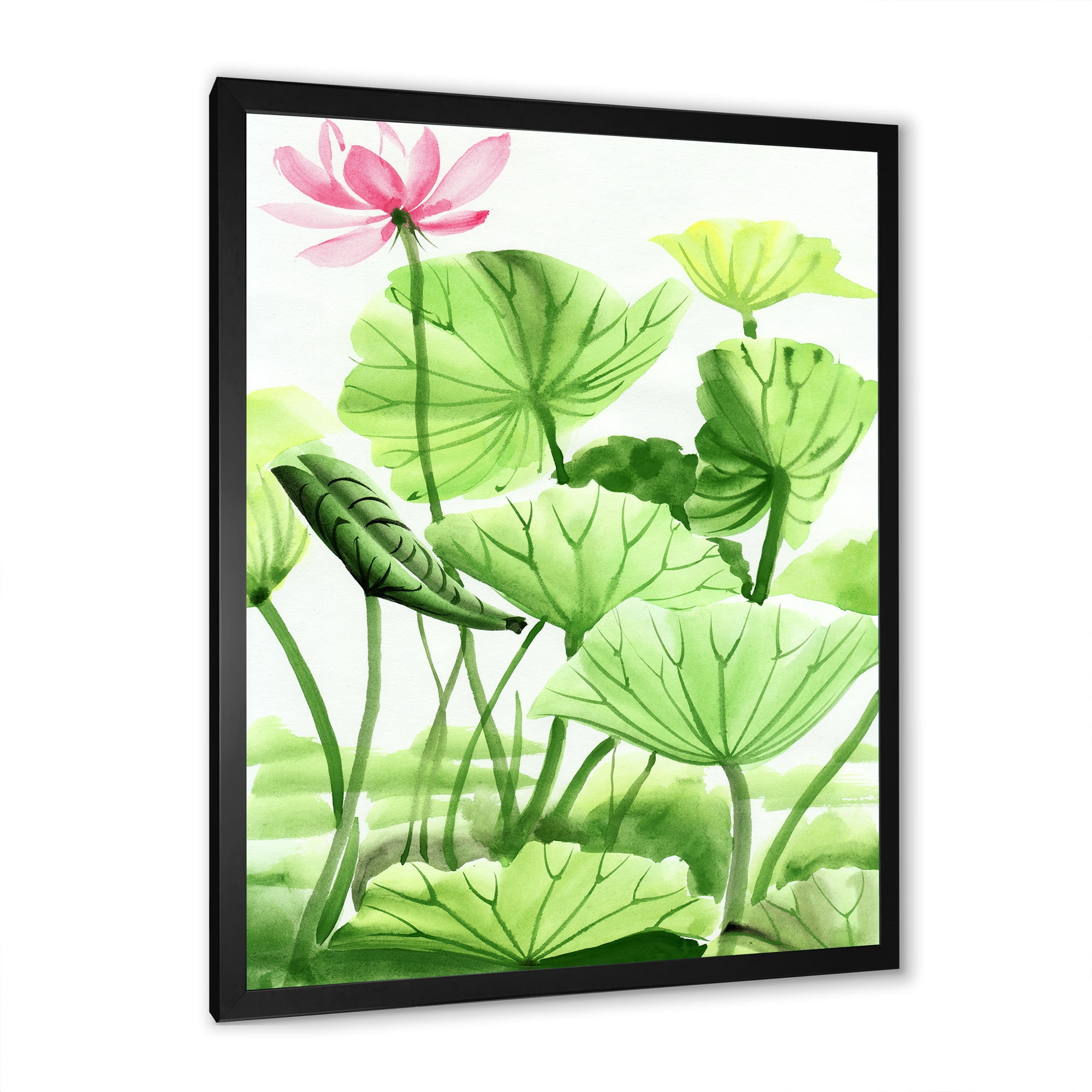 Designart 'Ancient Lotus Leaves In The Pond' Traditional Framed Art Print