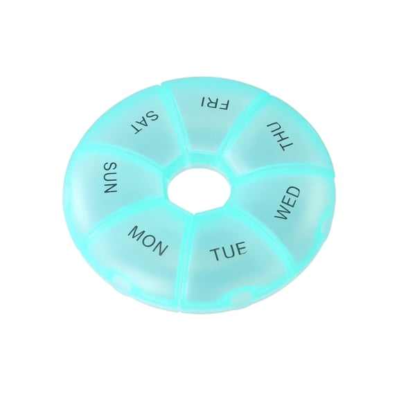 Pill Organizer, Blue Round 7 Day Weekly Portable Pill Case, 3.5 Inch Lightweight Travel Daily Medication Holder, for Storing Vitamins Fish Oil Supplements Small Pills at Home Office Outdoor Trips