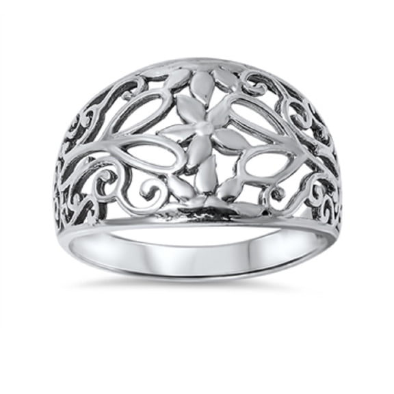 925 Sterling Silver Flower Filigree Ring Sterling Silver Size 10