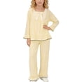 thumbnail image 2 of ATOGUTA Summer Vacation Outfits for Girls Kids Long Sleeve T-Shirts and Elastic Waist Wide Leg Pants Size 3T-15 Cute Clothing Beige, 2 of 8