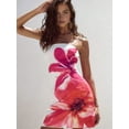 thumbnail image 4 of Women Tropical Summer Dress Strapless Floral Midi Tube Bodycon Party Clubwear Rose Red L, 4 of 5