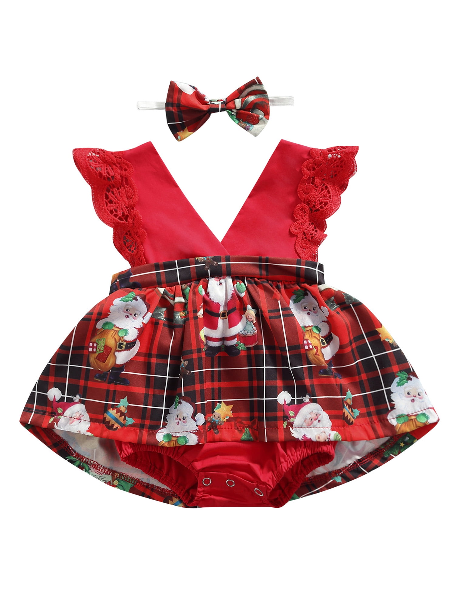 Sunisery Newborn Baby Girls Christmas Dress Sleeveless Santa Printed