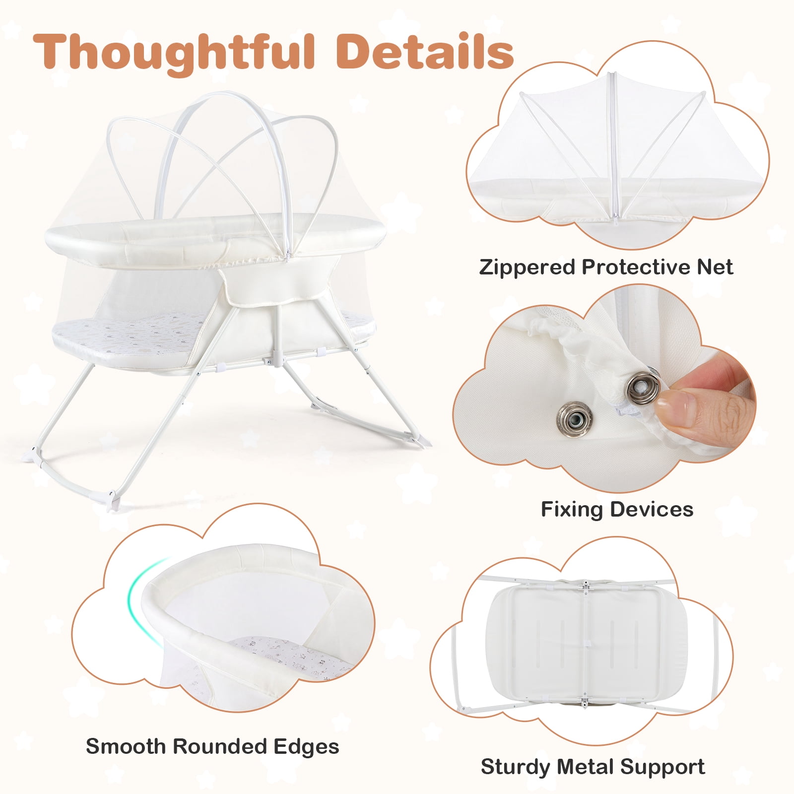 Costway 2 in 1 Baby Bassinet with Rocking Motion with Breathable Mesh Beige