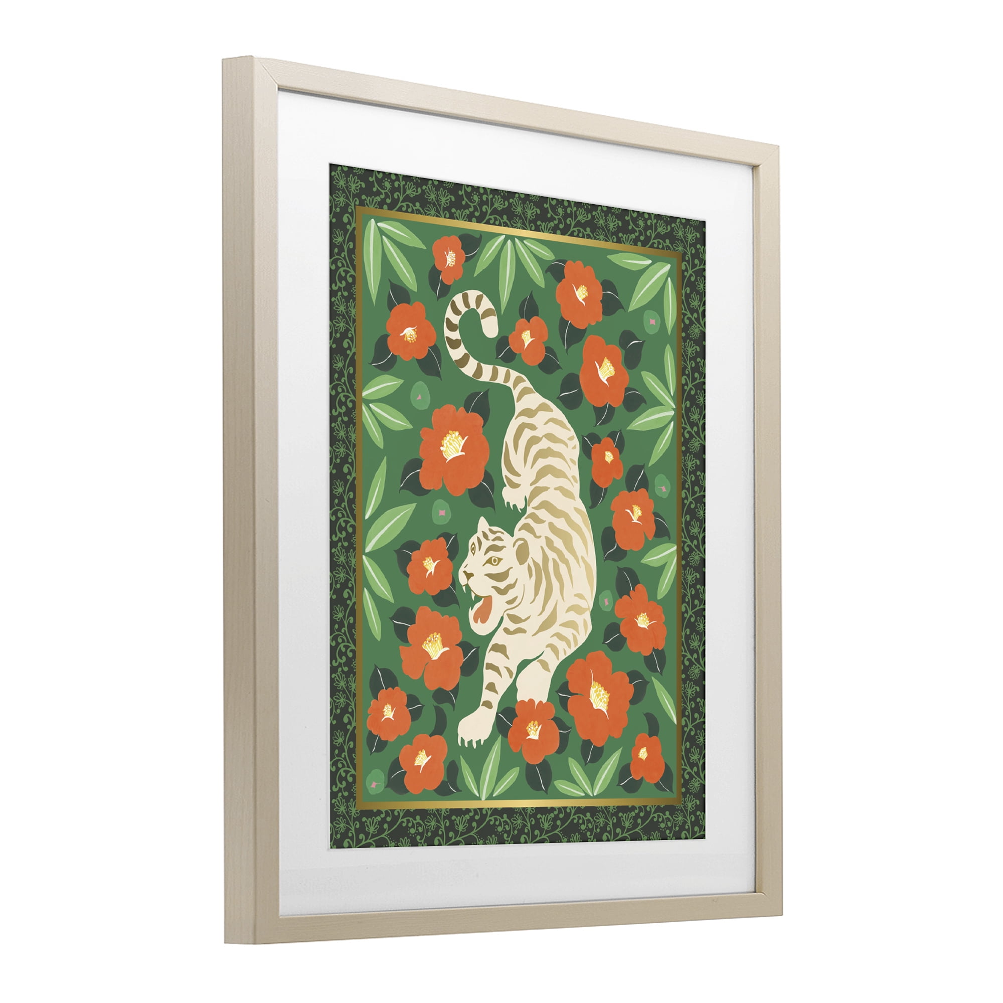 Stupell Industries Eclectic Tiger & Hibiscus Birch Framed Print Under Glass, design by Karolina Sato