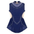 thumbnail image 4 of TiaoBug Women's Rhinestone Gymnastics Sleeveless Tassel Skirted Leotard Figure Skating Dancewear Navy Blue M, 4 of 6
