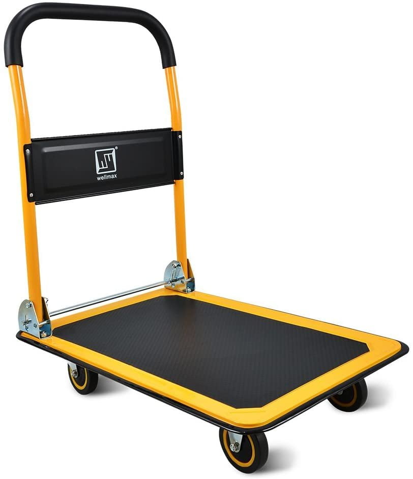 Photo 1 of ***MISSING HARDWARE FOR WHEELS** Push Cart Dolly by Wellmax, Moving Platform Hand Truck, 360 Degree Swivel Wheels with 330lb Weight Capacity, Yellow Color