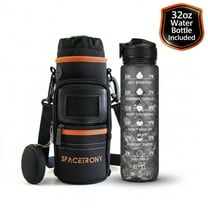 SPACETRONY Neoprene Sleeve with 32 oz Water Bottle – Adjustable Strap, Drawstring & Zippered Pockets, Black & Orange