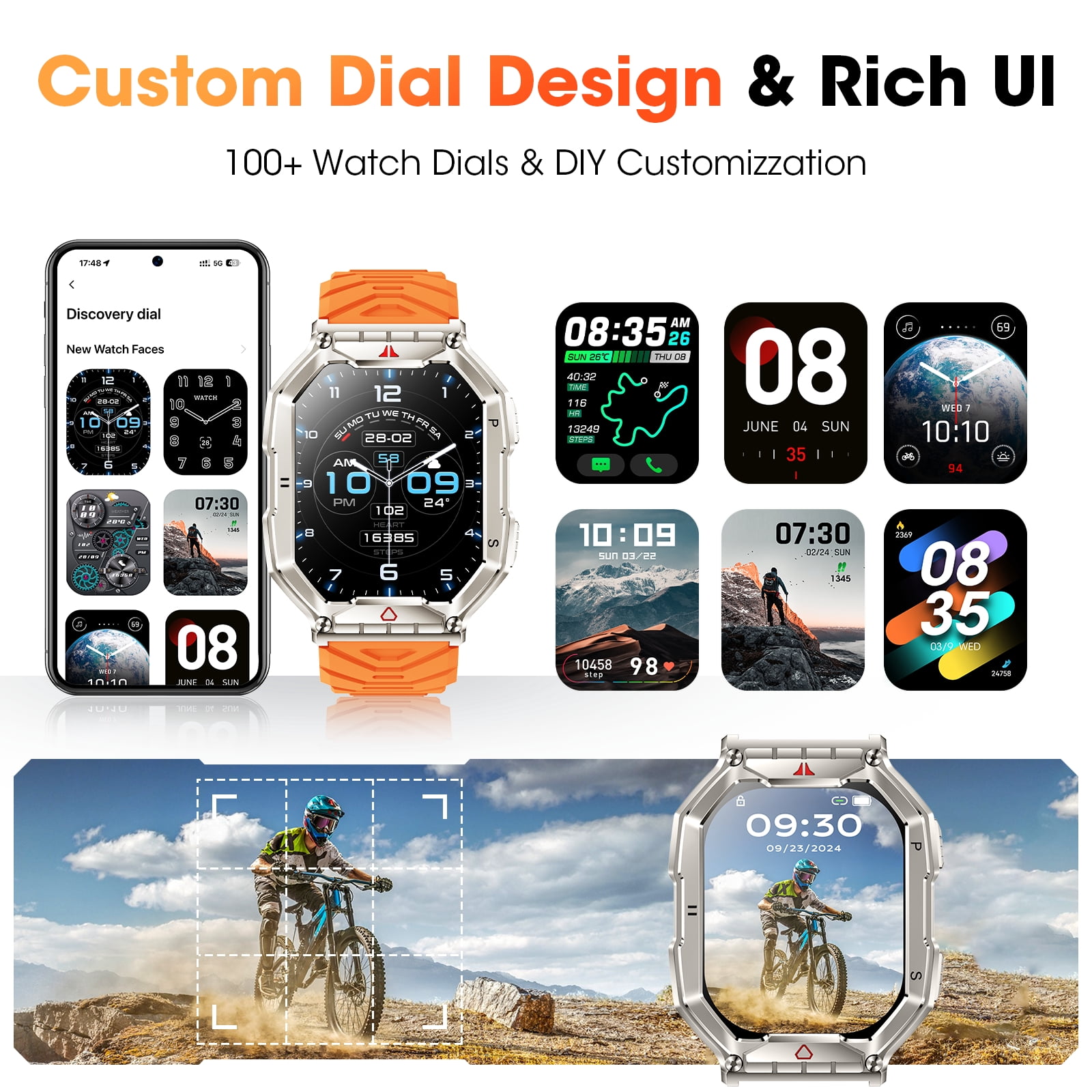 Mingdaln 2.1-inch AMOLED Men Military Smartwatch，with Fitness Tracker/ Answer Make Calls /100+ Sport Modes/1ATM Waterproof, Mountain Travel Pedometer Watch fits for Android and Iphone Devices