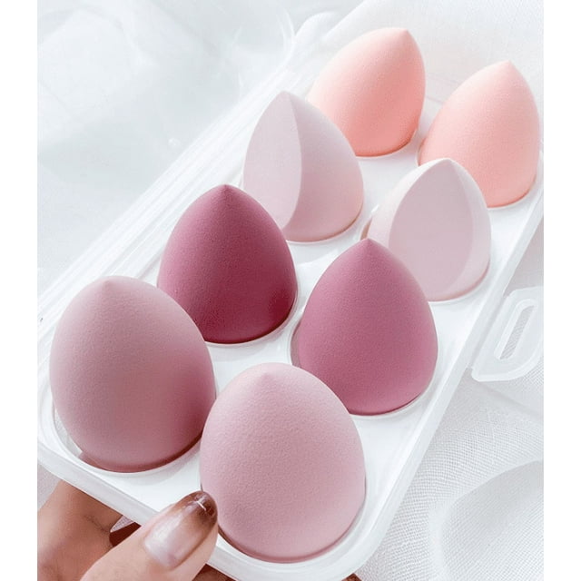 Kingtree Beauty Makeup Sponge, 8 Pcs Multi-colored Makeup Sponges Blender, Portable Case Packed Face Foundation Blending Sponges Set In 3 Shapes Flawless for Cream, Powder and Liquid Cosmetics
