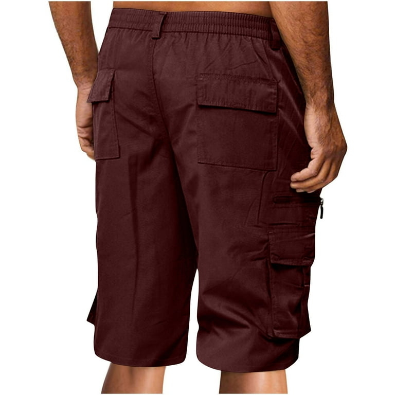 HOMBOM Men's Solid Casual Knee-Length Cargo Shorts with Zip