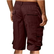 Blczomt Mens Shorts,Men Casual Solid Knee Length Cargo Pants With Pocket Straight Button Zipper Shorts