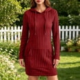thumbnail image 2 of Busydd Ribbed Long Sleeve Dress for Women with Kangaroo Pocket Fashion Drawstring Hooded Fall Dresses Casual Comfortable Solid Color Sweater Dress S, 2 of 10