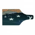 thumbnail image 1 of Moon Cutting Board, Cartoon Style Night Sky with Swirled Clouds Stars and Moon Dotted Lines, Tempered Glass Cutting and Serving Board, Wine Bottle Shape, Dark Blue Salmon White, by Ambesonne, 1 of 1