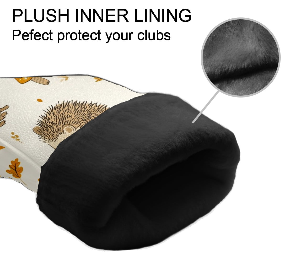 Golf Head Covers Cute Hedgehog Design for Driver, Wood & Hybrid, Premium Waterproof PU Leather with Plush Lining, Animal Golf Gifts