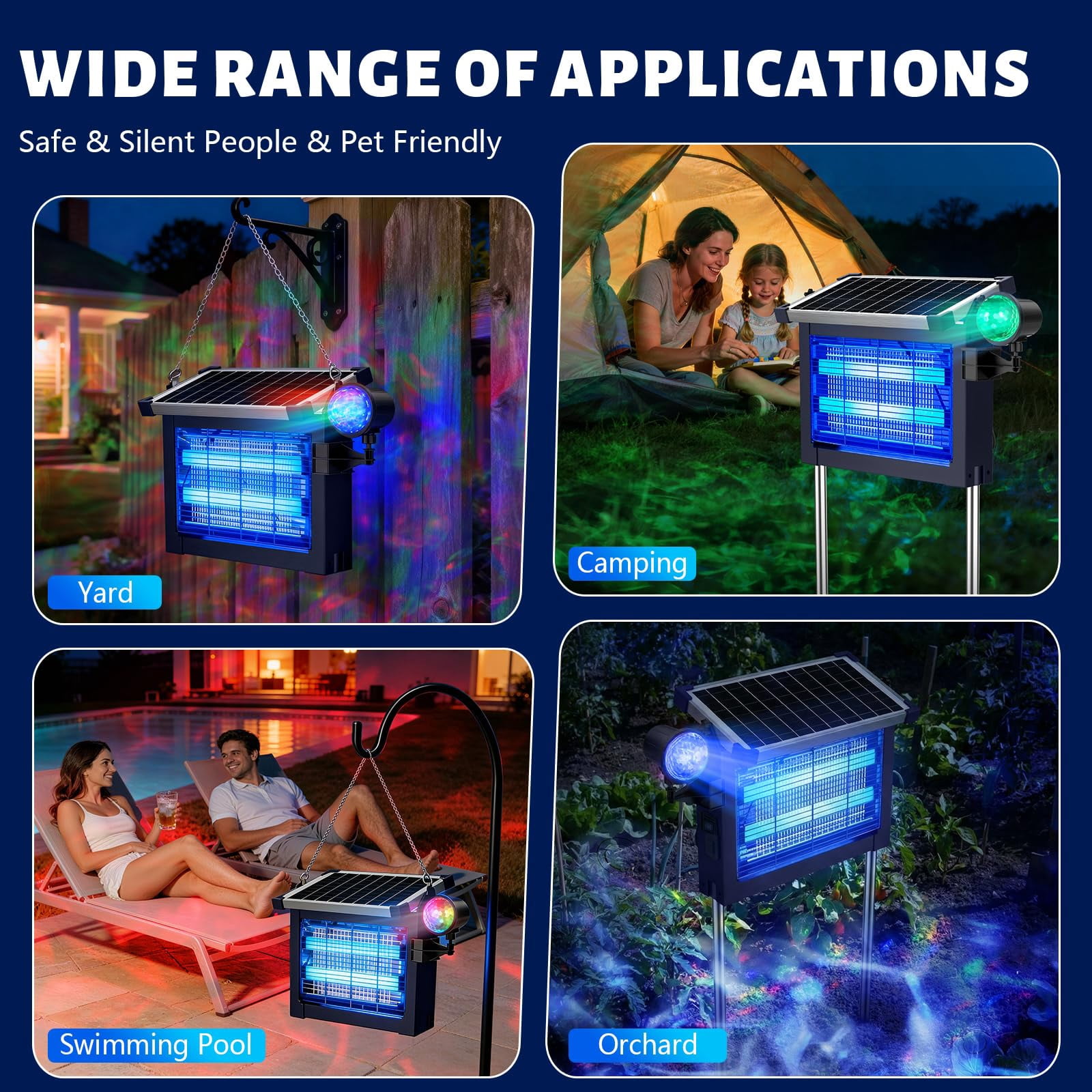 2-in-1 Solar Zapper Outdoor  4500v Electric Mosquito With Projection Light Ip66 Waterproof Cordless Fly Type-c Rechargeable For Patio Yard Camping